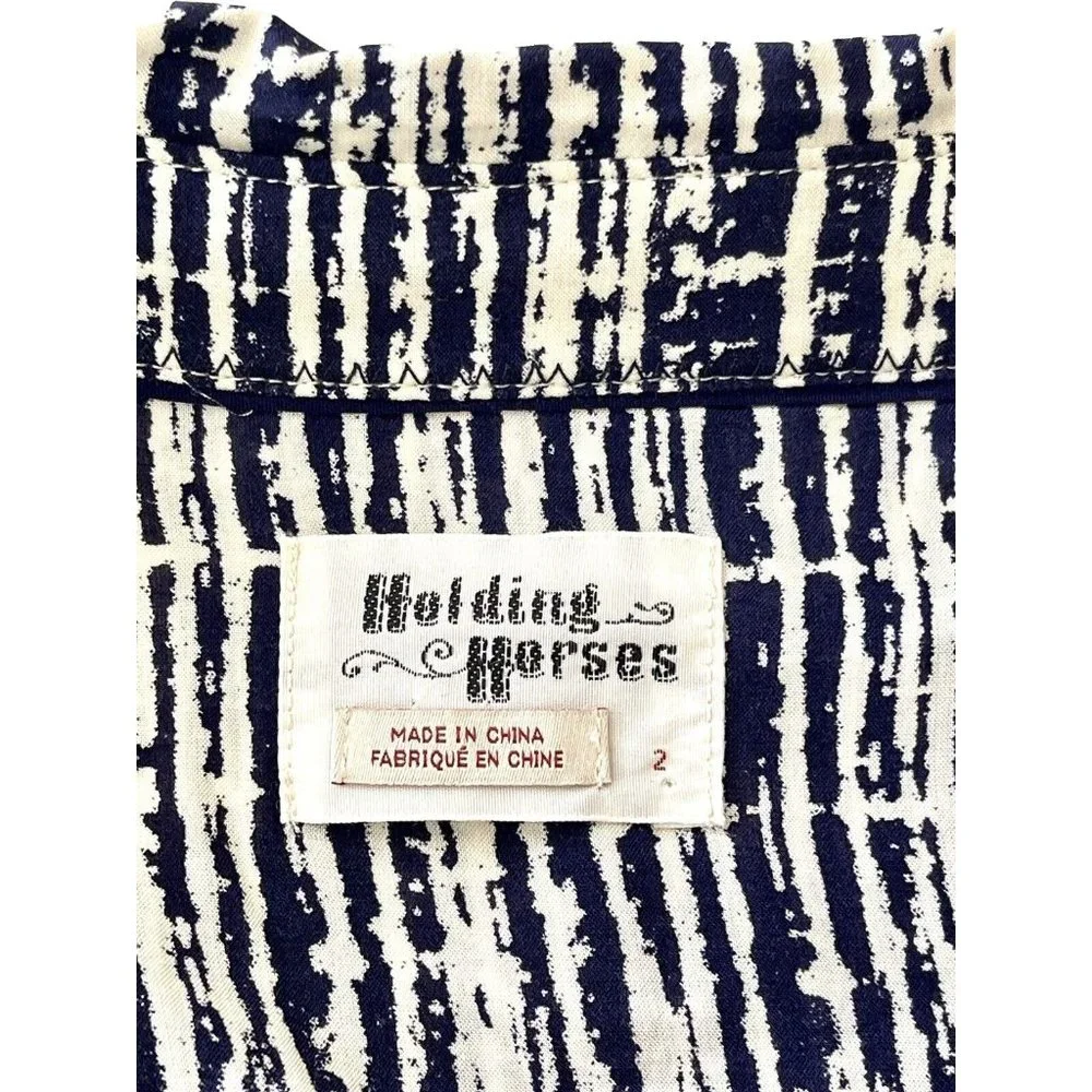 Anthropologie Holding‎ Horses Sammie  Long Sleeved Navy Blue Abstract Blouse Sz2 - Picture 5 of 6